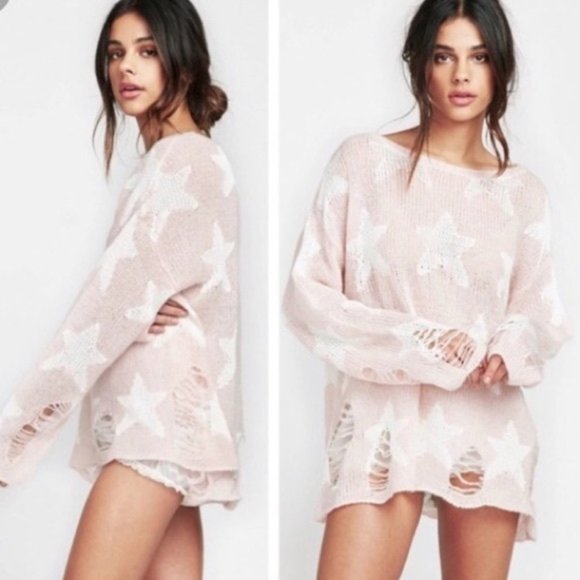 Wildfox Sweaters - Wildfox Lennon Seeing Stars Distressed Sweater